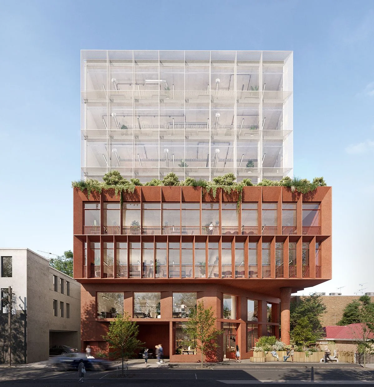 建築分析 &middot; 立面図の生成 &mdash; 生成图片中建筑的正立面图，建筑技术图纸风格，建筑每层高度为3米，要有中英文标注，尺寸，以及材料做法。