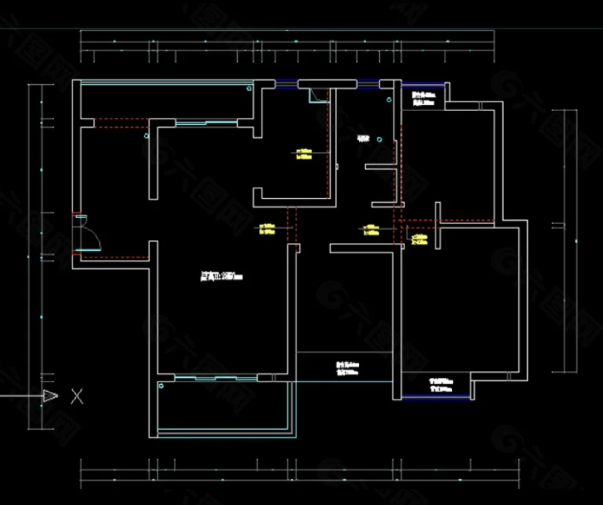 インテリア &middot; CAD平面レイアウト &mdash; 严格依据原始 CAD 户型图生成，不改变承重墙、隔墙、门窗位置和外轮廓。保留 CAD 原始制图语言：黑底、彩色图层线稿、建筑线、门窗线、尺寸线、辅助线。输出必须是彩色 CAD 线稿