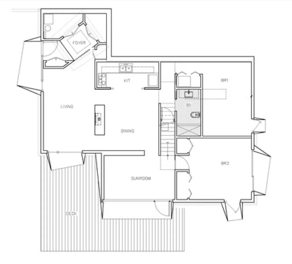 建築計画 &middot; 平面からマッシングへ &mdash; 基于输入的住宅平面图，生成一张写实建筑外观效果图。严格遵循平面图的空间关系和建筑轮廓：保留入口、客厅、餐厨区、卧室、阳光房、露台与车库的大致位置关系，将其转化为三层现代美式农舍风住